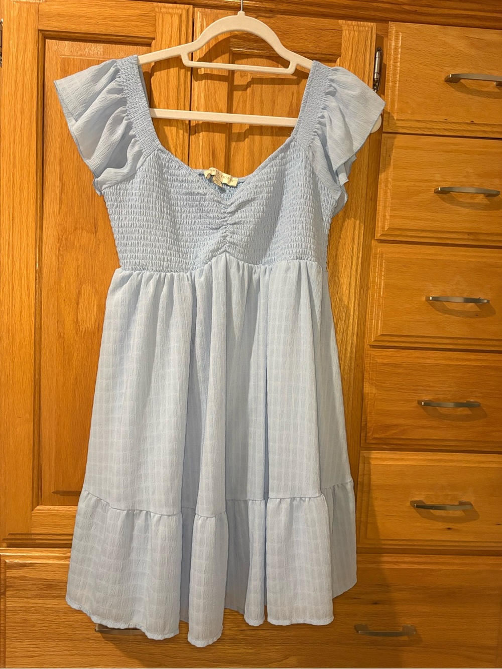 Girl’s XL (Fits Women’s S/M) Light Blue Smocked Tiered Dress